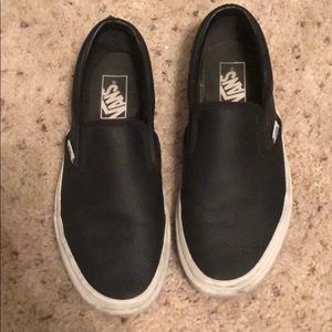 Vans black leather slide ons